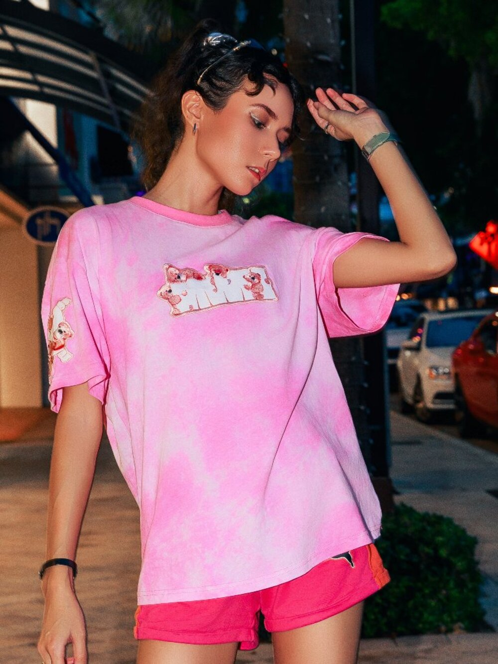 Mod Wave Movement Dark Side Style Pink Tie Dye Tee Teddy Bear Small Long Tags